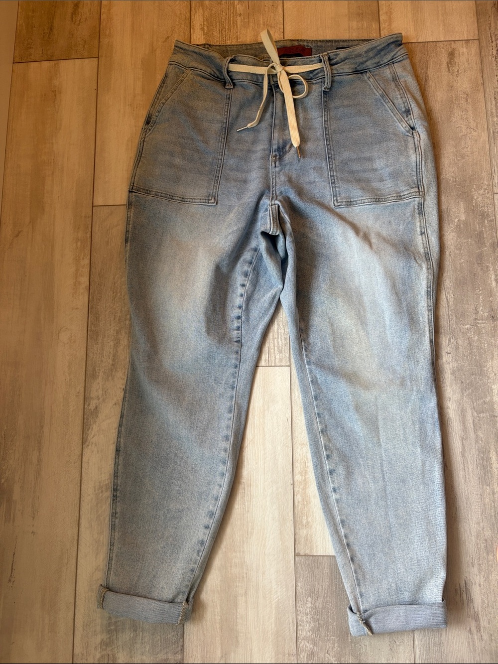 Judy Blue Light Blue Drawstring Boyfriend Jeans